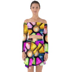 Glass Colorful Stained Glass Off Shoulder Top With Skirt Set by Sapixe