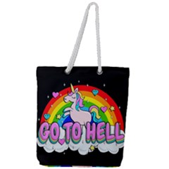 Go To Hell - Unicorn Full Print Rope Handle Tote (large) by Valentinaart