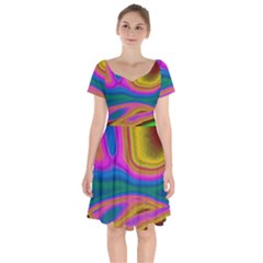 Colorful Waves Short Sleeve Bardot Dress by LoolyElzayat