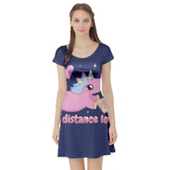 Long Distance Lover - Cute Unicorn Short Sleeve Skater Dress by Valentinaart