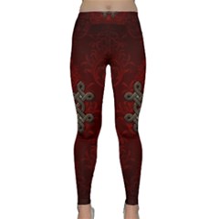 Decorative Celtic Knot On Dark Vintage Background Classic Yoga Leggings by FantasyWorld7