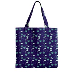 Heart Cherries Blue Zipper Grocery Tote Bag by snowwhitegirl