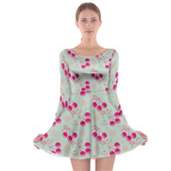 Bubblegum Cherry Long Sleeve Skater Dress by snowwhitegirl