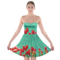 Green Denim Flowers Strapless Bra Top Dress by snowwhitegirl