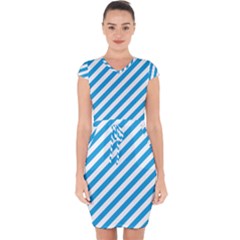 Oktoberfest Bavarian Blue And White Candy Cane Stripes Capsleeve Drawstring Dress  by PodArtist