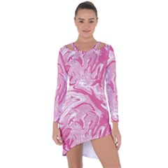 Pink Marble Painting Texture Pattern Asymmetric Cut-out Shift Dress by Sapixe
