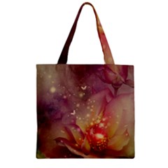 Wonderful Roses With Butterflies And Light Effects Zipper Grocery Tote Bag by FantasyWorld7