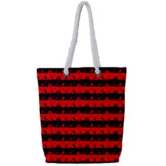 Red Devil And Black Halloween Nightmare Stripes  Full Print Rope Handle Tote (small) by PodArtist