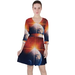 Earth Globe Planet Space Universe Ruffle Dress by Celenk