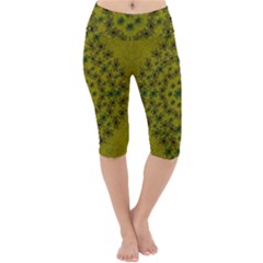 Flower Wreath In The Green Soft Yellow Nature Lightweight Velour Cropped Yoga Leggings by pepitasart