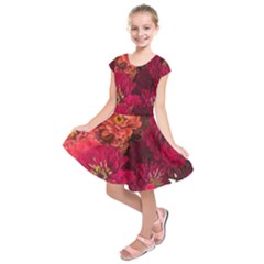 Peach And Pink Zinnias Kids  Short Sleeve Dress by bloomingvinedesign