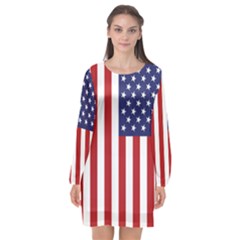 Us Flag Stars And Stripes Maga Long Sleeve Chiffon Shift Dress  by snek
