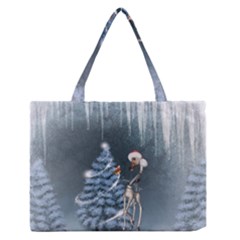 Christmas, Cute Giraffe With Bird Zipper Medium Tote Bag by FantasyWorld7