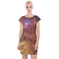 Cosmic Astronomy Sky With Stars Orange Brown And Yellow Cap Sleeve Bodycon Dress by genx
