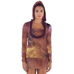 Cosmic Astronomy Sky With Stars Orange Brown And Yellow Long Sleeve Hooded T-shirt by genx