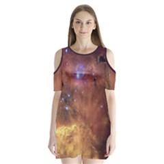 Cosmic Astronomy Sky With Stars Orange Brown And Yellow Shoulder Cutout Velvet One Piece by genx