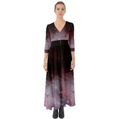 Eagle Nebula Wine Pink And Purple Pastel Stars Astronomy Button Up Boho Maxi Dress by genx