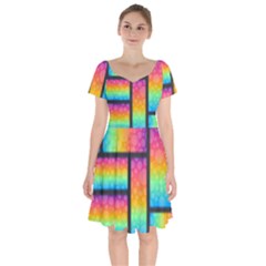 Background Colorful Abstract Short Sleeve Bardot Dress by Wegoenart