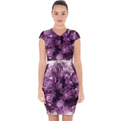 Amethyst Purple Violet Geode Slice Capsleeve Drawstring Dress  by genx