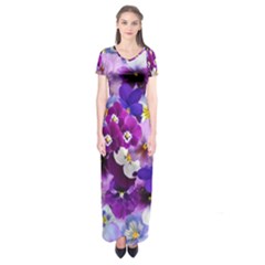 Pretty Purple Pansies Short Sleeve Maxi Dress by retrotoomoderndesigns