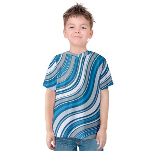 Blue Wave Surges On Kids  Cotton Tee by WensdaiAmbrose