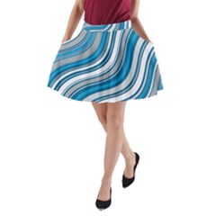 Blue Wave Surges On A-line Pocket Skirt by WensdaiAmbrose