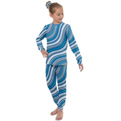 Blue Wave Surges On Kids  Long Sleeve Set  by WensdaiAmbrose