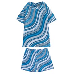 Blue Wave Surges On Kids  Swim Tee And Shorts Set by WensdaiAmbrose