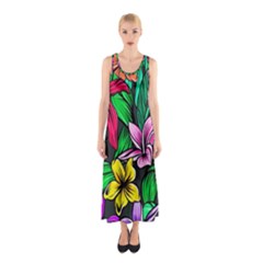 Neon Hibiscus Sleeveless Maxi Dress by retrotoomoderndesigns