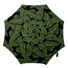 Tropical Leaves On Black Hook Handle Umbrellas (medium) by snowwhitegirl