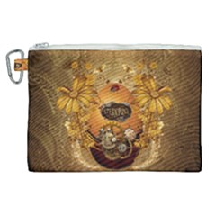 Awesome Steampunk Easter Egg With Flowers, Clocks And Gears Canvas Cosmetic Bag (xl) by FantasyWorld7
