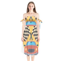 Automobile Car Checkered Drive Shoulder Tie Bardot Midi Dress by Sudhe