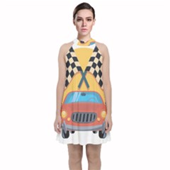 Automobile Car Checkered Drive Velvet Halter Neckline Dress  by Sudhe