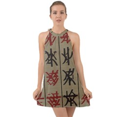 Ancient Chinese Secrets Characters Halter Tie Back Chiffon Dress by Sudhe