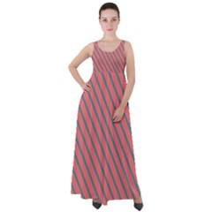 Living Coral Diagonal Stripes Empire Waist Velour Maxi Dress by LoolyElzayat