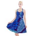 Tropical Blue Leaves Halter Party Swing Dress  View1