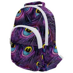 Peacock Feathers Purple Rounded Multi Pocket Backpack by snowwhitegirl