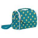 Toast With Cheese Pattern Turquoise Green Background Retro funny food Satchel Shoulder Bag View2