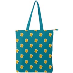 Toast With Cheese Pattern Turquoise Green Background Retro Funny Food Double Zip Up Tote Bag by genx