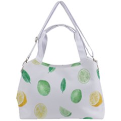 Lemon And Limes Yellow Green Watercolor Fruits With Citrus Leaves Pattern Double Compartment Shoulder Bag by genx
