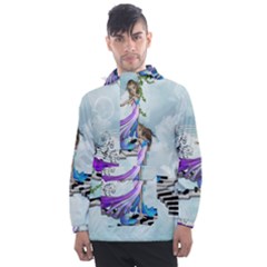 Cute Fairy Dancing On A Piano Men s Front Pocket Pullover Windbreaker by FantasyWorld7