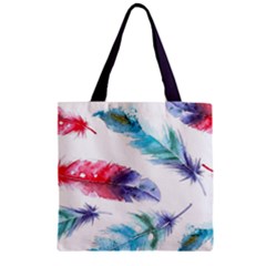 Feathers Boho Style Purple Red And Blue Watercolor Zipper Grocery Tote Bag by genx