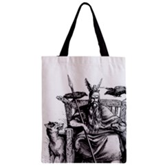 Odin On His Throne With Ravens Wolf On Black Stone Texture Zipper Classic Tote Bag by snek