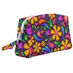 Floral Paisley Background Flower Purple Wristlet Pouch Bag (large) by HermanTelo