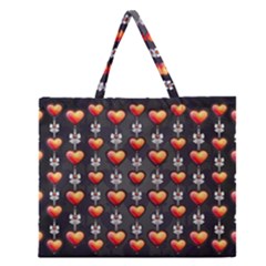 Love Heart Background Valentine Zipper Large Tote Bag by HermanTelo