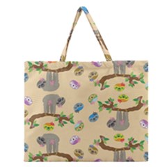 Sloth Neutral Color Cute Cartoon Zipper Large Tote Bag by HermanTelo