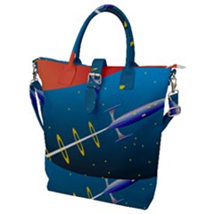 Rocket Spaceship Space Galaxy Buckle Top Tote Bag by HermanTelo