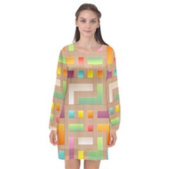 Abstract Background Colorful Long Sleeve Chiffon Shift Dress  by HermanTelo