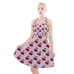 Retro Pink Cherries Halter Party Swing Dress  by snowwhitegirl