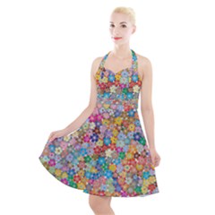 Floral Flowers Abstract Art Halter Party Swing Dress  by HermanTelo